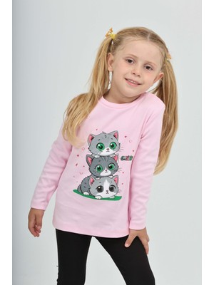 Toontoy Kız Çocuk Üçlü Kedi Baskılı Sweatshirt
