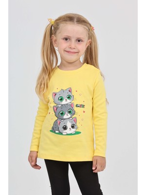 Toontoy Kız Çocuk Üçlü Kedi Baskılı Sweatshirt