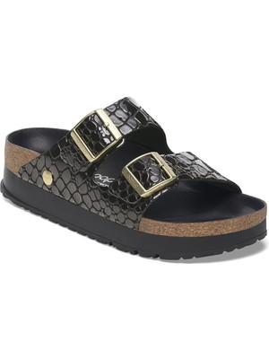 Birkenstock Arizona Platform Nl Shiny Croc Çift Bant Siyah Kadın Terlik