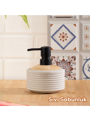 Porsima 3126 Banyo ve Mutfak Sıvı Sabunluk 350ML Taupe-Ahşap