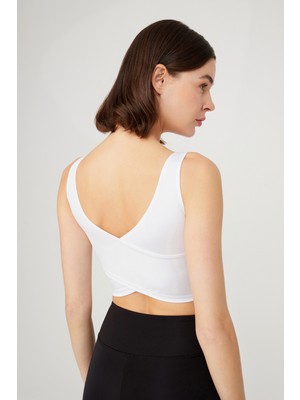 Los Ojos Beyaz Hafif Destekli Sırt Detaylı Kaplı Crop Top Spor Büstiyer