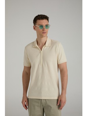 Fermuarlı Çizgili Polo T-Shirt