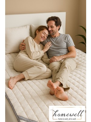 Homewell  Saf Ingiliz Yünü Hipoalerjenik Yıkanabilir Çift Kişilik  Pedi Topper Krem