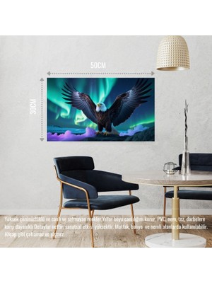 Kartal Kuzey Işıkları Altında 01 Çerçevesiz 50X30 cm Pvc Tablo