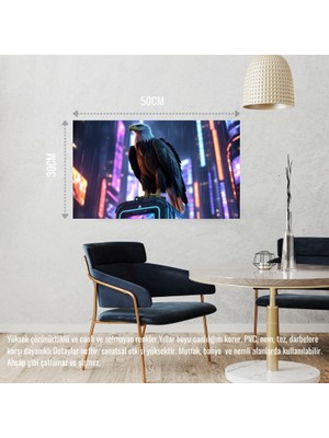 Kartal Siberpunk Dünyasında Görkemli Bir Şekilde 03 Çerçevesiz 50X30 cm Pvc Tablo