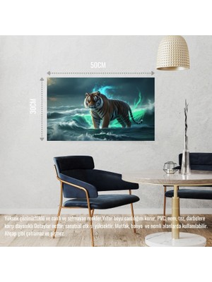 Kaplan Fırtınalı Bir Okyanusta 02 Çerçevesiz 50X30 cm Pvc Tablo