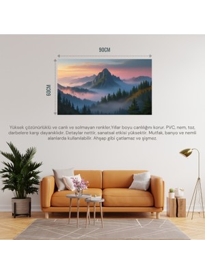 Doğa ve Manzara Yatay Gün Doğumunda Görkemli Dağ Manzarası 02 Çerçevesiz 90X60CM Pvc Tablo