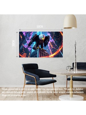 Kartal Fütüristik Bir Şehirde 02 Çerçevesiz 50X30 cm Pvc Tablo