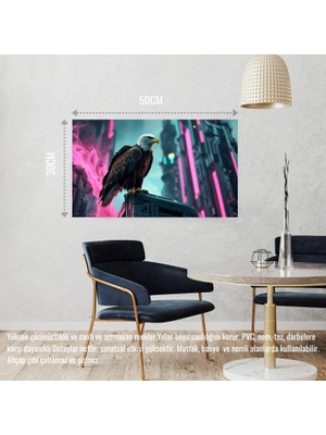 Kartal Fütüristik Bir Şehirde 08 Çerçevesiz 50X30 cm Pvc Tablo