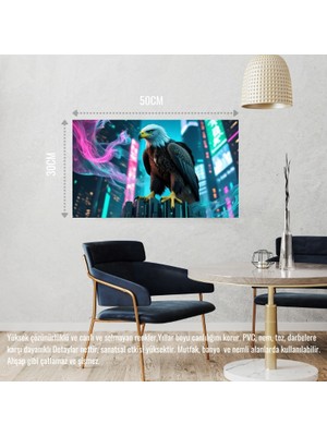 Kartal Fütüristik Bir Şehirde 07 Çerçevesiz 50X30 cm Pvc Tablo