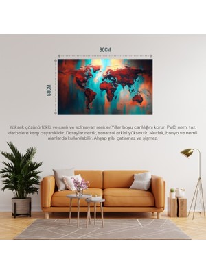 Dünya Harita Tablosu 05 Çerçevesiz 90X60CM Pvc Tablo
