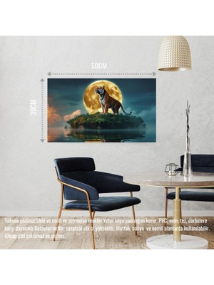 Kaplan Yüzden Adada Aya Kükrüyor 04 Çerçevesiz 50X30 cm Pvc Tablo