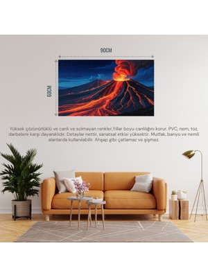 Doğa ve Manzara Yatay Yıldızlı Gecede Parlayan Lavlarla Patlayan Yanardağ 02 Çerçevesiz 90X60CM Pvc Tablo
