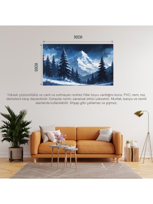 Doğa ve Manzara Yatay Dağ Karla Kaplı Çam Ağaçları Yumuşak Kar Yağışı 04 Çerçevesiz 90X60CM Pcv Tablo