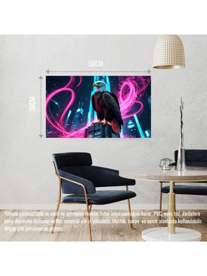 Kartal Fütüristik Bir Şehirde Neon Parıltı Stili 03 Çerçevesiz 50X30 cm Pvc Tablo