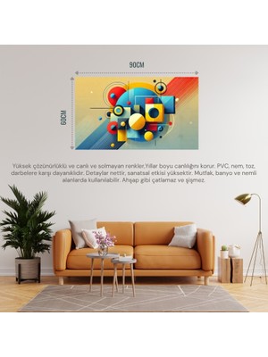 Soyut Geometrik Şekiller ve Renkler 03 Çerçevesiz 90X60CM Pvc Tablo