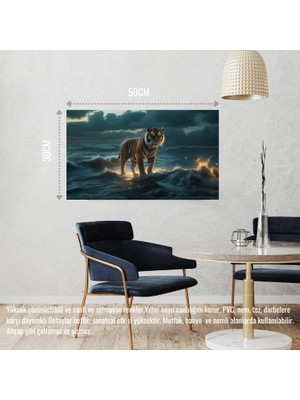Kaplan Fırtınalı Bir Okyanusta 03 Çerçevesiz 50X30 cm Pvc Tablo