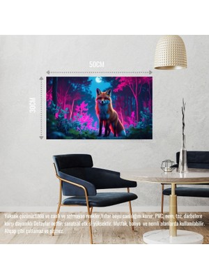 Tilki Neon Ormanında Fantastik 04 Çerçevesiz 50X30 cm Pvc Tablo