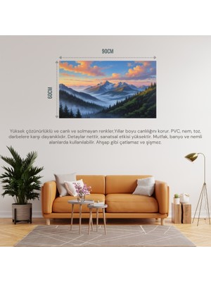 Doğa ve Manzara Yatay Gün Doğumunda Görkemli Dağ Manzarası 06 Çerçevesiz 90X60CM Pvc Tablo