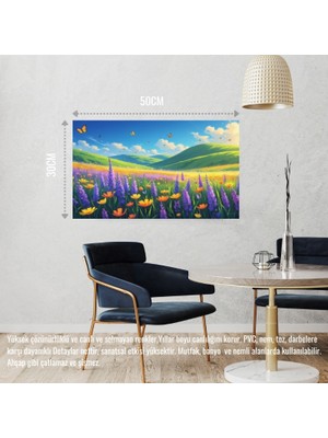 Kelebekler Yabani Çiçekler Içinde Bahar Havası 04 Çerçevesiz 50X30 cm Pvc Tablo