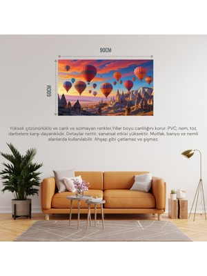 Doğa ve Manzara Yatay Kapadokyada Gün Doğumunda Peri Bacalarının Üzerinde Balonlar 04 Çerçevesiz 90X60CM Pvc Tablo