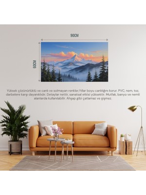 Doğa ve Manzara Yatay Gün Doğumunda Görkemli Dağ Manzarası 07 Çerçevesiz 90X60CM Pvc Tablo