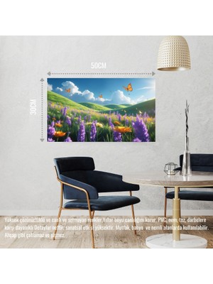 Kelebekler Yabani Çiçekler Içinde Bahar Havası 05 Çerçevesiz 50X30 cm Pvc Tablo