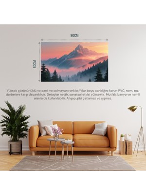 Doğa ve Manzara Yatay Gün Doğumunda Görkemli Dağ Manzarası 01 Çerçevesiz 90X60CM Pvc Tablo
