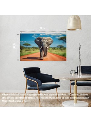 Vahşi Doğada Koşan Fil 04 Çerçevesiz 50X30 cm Pvc Tablo
