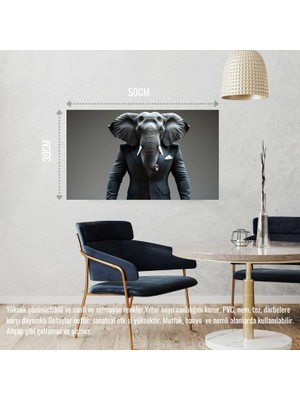 Takım Elbiseli Fil Muhafız Görevinde 01 Çerçevesiz 50X30 cm Pvc Tablo