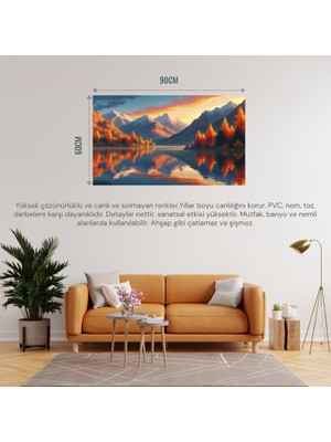 Doğa ve Manzara Yatay Sakin Göl Sonbahar Tonları Gerçekçi Derinliğe Sahip 06 Çerçevesiz 90X60CM Pvc Tablo