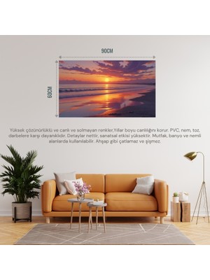 Doğa ve Manzara Yatay Sessiz Kumsal Romantik Gün Batımı 01 Çerçevesiz 90X60CM Pvc Tablo