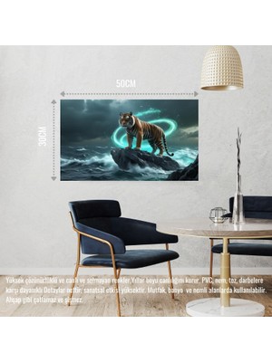 Kaplan Fırtınalı Bir Okyanusta 07 Çerçevesiz 50X30 cm Pvc Tablo