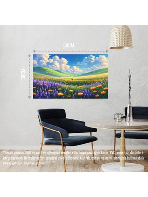 Kelebekler Yabani Çiçekler Içinde Bahar Havası 08 Çerçevesiz 50X30 cm Pvc Tablo