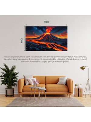 Doğa ve Manzara Yatay Yıldızlı Gecede Parlayan Lavlarla Patlayan Yanardağ 03 Çerçevesiz 90X60CM Pvc Tablo