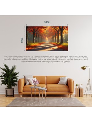 Doğa ve Manzara Yatay Sonbahar Ağaçlar Güneş Işığı 01 Çerçevesiz 90X60CM Pvc Tablo