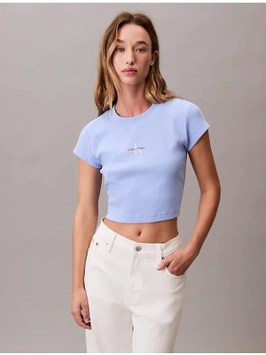 Calvin Klein Jeans Rib Kadın Mavi T-Shirt LV047AB802-7ZQ