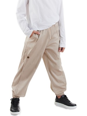 Denokids Erkek Çocuk Bej Gabardin Pantolon Lastikli Model Yumuşak Kumaş ile Casual Stil