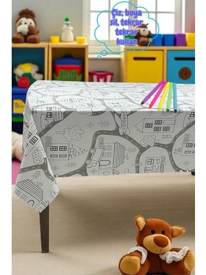 Pimula Home Boyanabilir Pvc elyaf tabanlı Silinebilir Muşamba Masa Örtüsü_şehir