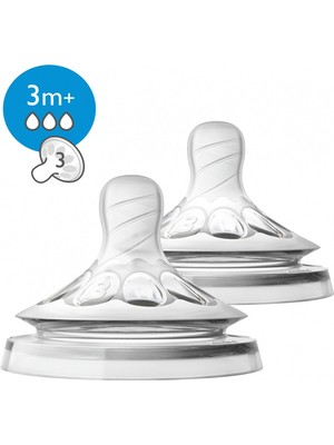 Philips Avent Natural Biberon Emziği Silikon 3 Delik Akış ile 2'li Set +3 Ay Kullanım