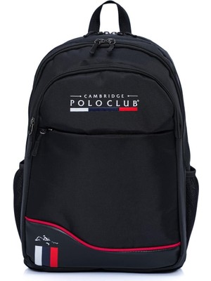 Cambridge Polo Club Unisex Şık Çok Gözlü Günlük Sırt Çantası - Okul Çantası Siyah