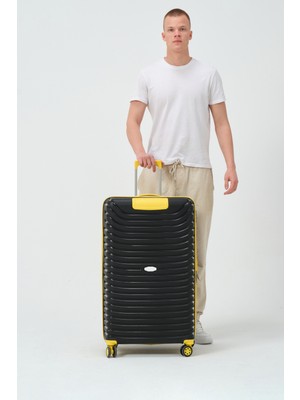 Unisex Siyah Sarı Büyük Boy Silikon Kırılmaz Pp Valiz