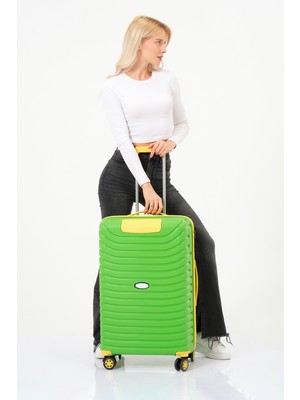 Unisex Yeşil Sarı Orta Boy Silikon Kırılmaz Pp Valiz