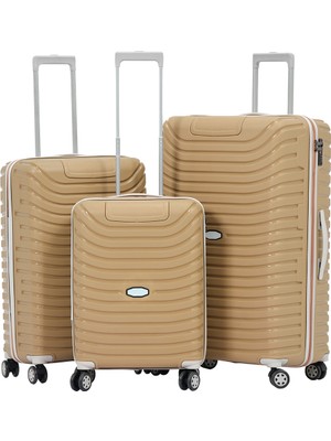 Unisex Gold Krem 3'lü Set Silikon Kırılmaz Pp Valiz