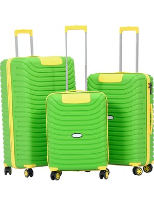 Unisex Yeşil Sarı 3'lü Set Silikon Kırılmaz Pp Valiz