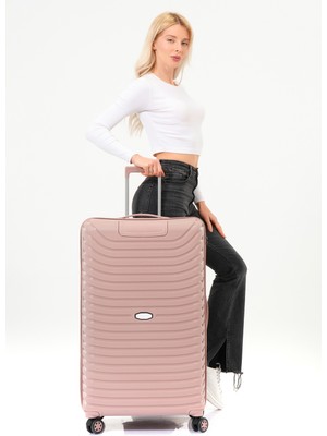 Unisex Pudra Büyük Boy Silikon Kırılmaz Pp Valiz