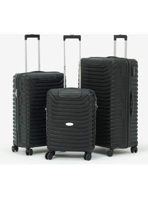 Unisex Siyah 3'lü Set Silikon Kırılmaz Pp Valiz