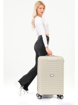 Unisex Krem Orta Boy Silikon Kırılmaz Pp Valiz