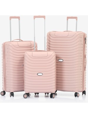 Unisex Açık Pembe 3'lü Set Silikon Kırılmaz Pp Valiz