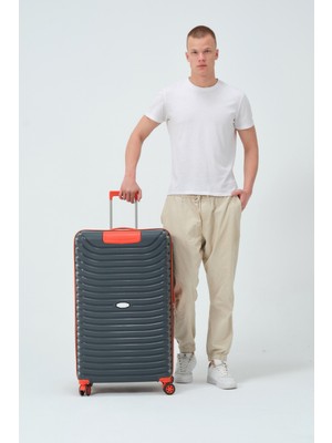 Unisex Füme Turuncu Büyük Boy Silikon Kırılmaz Pp Valiz